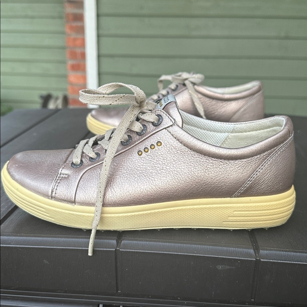 Ecco Shoes Hydromax Casual Sneakers Leather Lace Up in pewter bronze shade - Picture 9 of 11